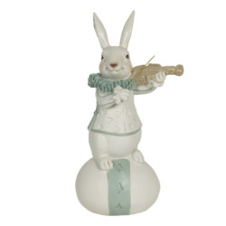 Velikonoční dekorace bílého králíka s houslemi na vajíčku - 8*7*17 cm