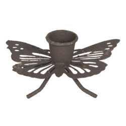 Hnědý rezavý retro svícen ve tvaru motýla - 9*6*4 cm