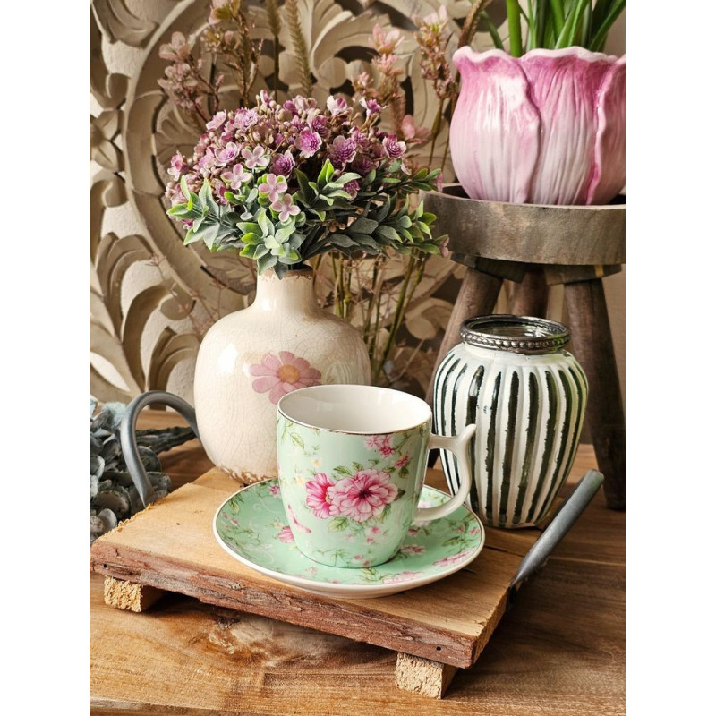 Skleněný svícen s kovovou ozdobou Satin - Ø 8*11 cm