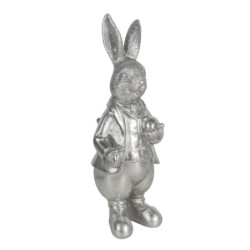 Velikonoční dekorace stříbrného králíka s vajíčkem Métallique - 12*11*22 cm