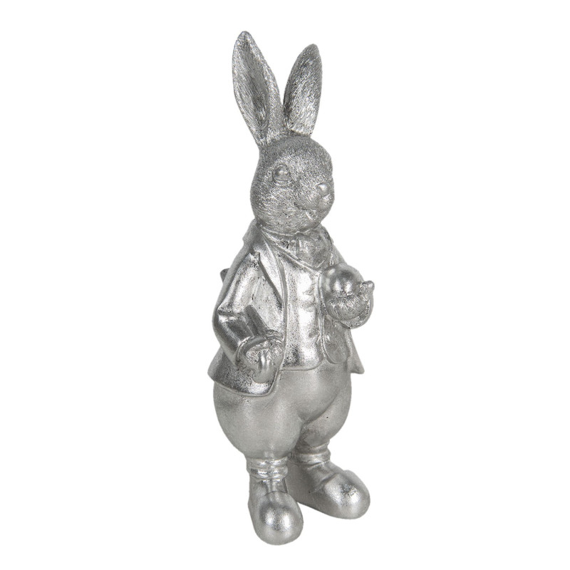 Velikonoční dekorace stříbrného králíka s vajíčkem Métallique - 12*11*22 cm