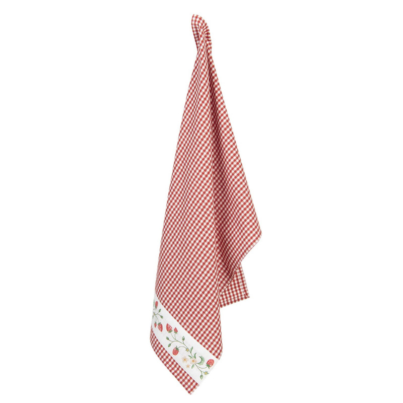 Červeno-bílá kostkovaná utěrka s motivem lesních jahod Wild Strawberries - 50*70 cm