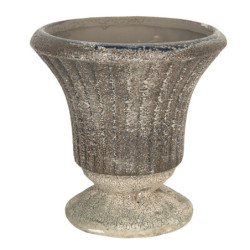 Hnědý keramický květináč s patinou v antickém stylu Tasse – Ø 13*13 cm