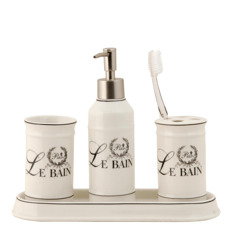 Koupelnový porcelánový set Le Bain - Ø 7*21 cm / Ø 7*11 cm / Ø 7*11 cm / 27*10*3 cm