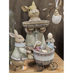 Dekorace králík s vozíčkem a králíčky - 21*8*11 cm