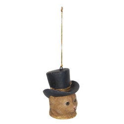 Závěsná dekorace hlava kočky s kloboukem - 6*6*8 cm