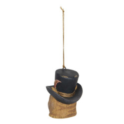 Závěsná dekorace hlava kočky s kloboukem - 6*6*8 cm