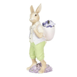 Velikonoční dekorace králíka nesoucího fialky - 11*10*27 cm