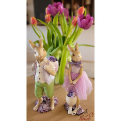Velikonoční dekorace králíka nesoucího fialky - 11*10*27 cm