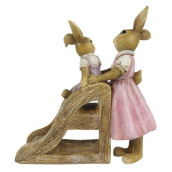 Velikonoční dekorace králíků u skluzavky - 14*6*15 cm