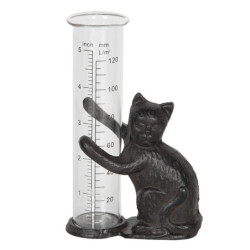 Hnědý litinový srážkoměr s kočkou - 9*5*16 cm