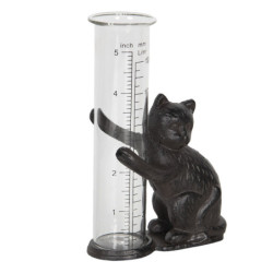 Hnědý litinový srážkoměr s kočkou - 9*5*16 cm