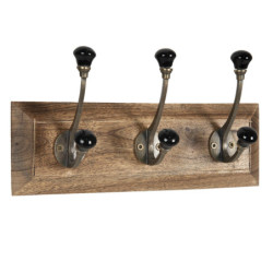 Dřevěný nástěnný věšák s černými knopkami Isabelle - 30*8*10 cm