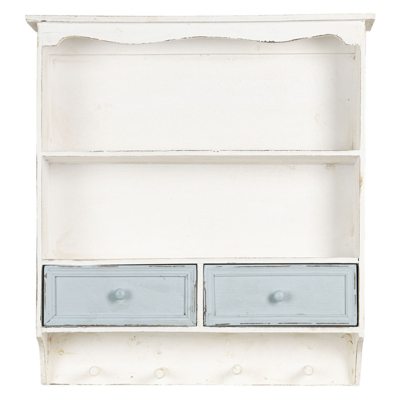 Bílá vintage nástěnná polička s modrými šuplíčky Vann - 56*13*60 cm