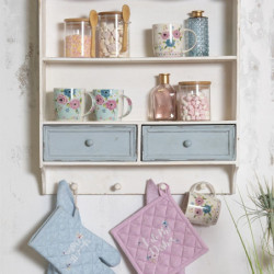 Bílá vintage nástěnná polička s modrými šuplíčky Vann - 56*13*60 cm