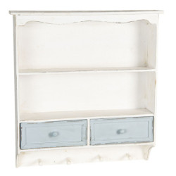 Bílá vintage nástěnná polička s modrými šuplíčky Vann - 56*13*60 cm