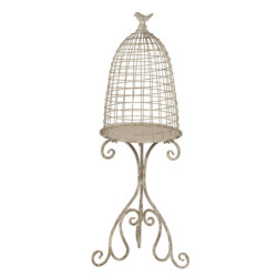 Krémová vintage dekorace ptačí klec - 36*31*91 cm