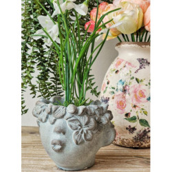 Malý květináč v designu hlavy s květinovým věncem Tete - 12*10*9 cm