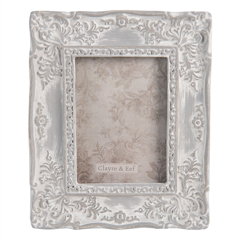 Šedý fotorámeček s ornamenty a patinou - 10*1*12 cm / 6*8 cm