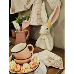 Růžový mělký keramický talíř s kaňkami Printemps – 	Ø 27*3 cm