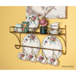 Velký porcelánový hrnek s motivem květin a ptáčka Pivoine - 12*8*10 cm / 0,36 l