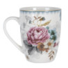 Velký porcelánový hrnek s motivem květin a ptáčka Pivoine - 12*8*10 cm / 0,36 l
