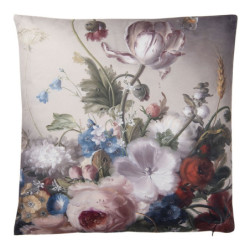 Šedivý polštář s motivem tulipánů a pivoněk s výplní - 45*45 cm