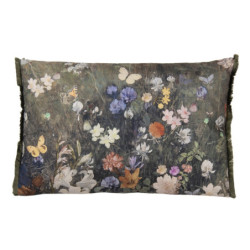 Zelený vintage barevný polštář s květy a motýly  - 60*40 cm