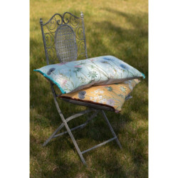 Patelově tyrkysový polštář s modrými třásněmi a motivem květin - 60*40 cm