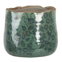 Zelený květináč Camil mini s květy - Ø 13*11 cm