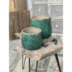 Zelený květináč Camil mini s květy - Ø 13*11 cm
