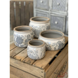 Keramický květináč se šedými květy Valeria S - Ø 12*9 cm