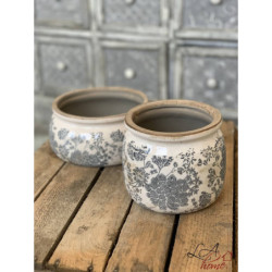 Keramický květináč se šedými květy Valeria S - Ø 12*9 cm