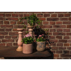 Světle růžový svícen se zdobenou nohou - Ø 14*36 cm