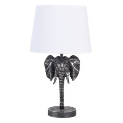 Stříbrno bílá stolní lampa s hlavou slona - 25*25*41 cm E27