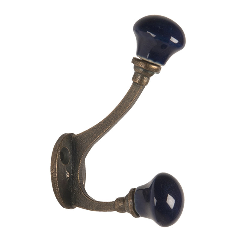 Nástěnný kovový háček s tmavě modrou knopkou - 5*3*9 cm