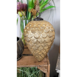 Zlatá antik vánoční ozdoba ve tvaru šišky XL - Ø 13*20 cm
