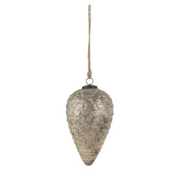 Šedo-stříbrná antik skleněná vánoční ozdoba ve tvaru šišky XL - Ø 15*25 cm
