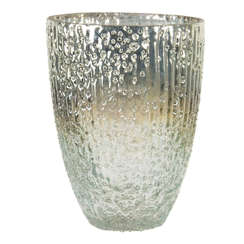 Šedo bílý skleněný svícen Gladis - Ø 11*15 cm