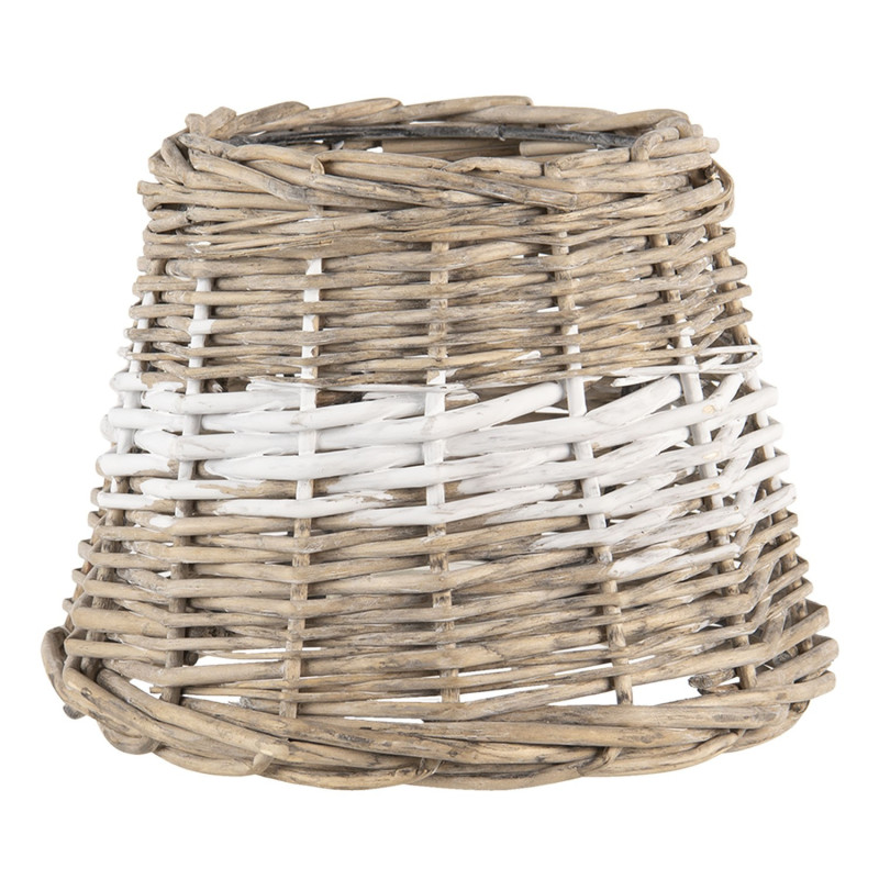Hnědo bílé proutěné stínidlo na lampu - Ø 20*15 cm