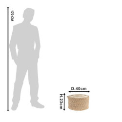 Pletený přírodní puf na sezení - Ø 40*23 cm
