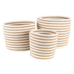 Sada 3 hnědo bílých košíků - Ø 26*24 / Ø 23*21 / Ø 19*18 cm