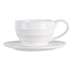 Bílý vroubkovaný šálek s podšálkem Romantic Intense - Ø 16*8 cm