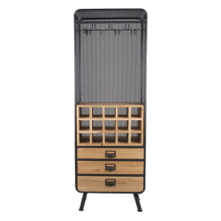 Kovovo-dřevěná retro skříň na víno a skleničky Bartion - 57*35*163 cm