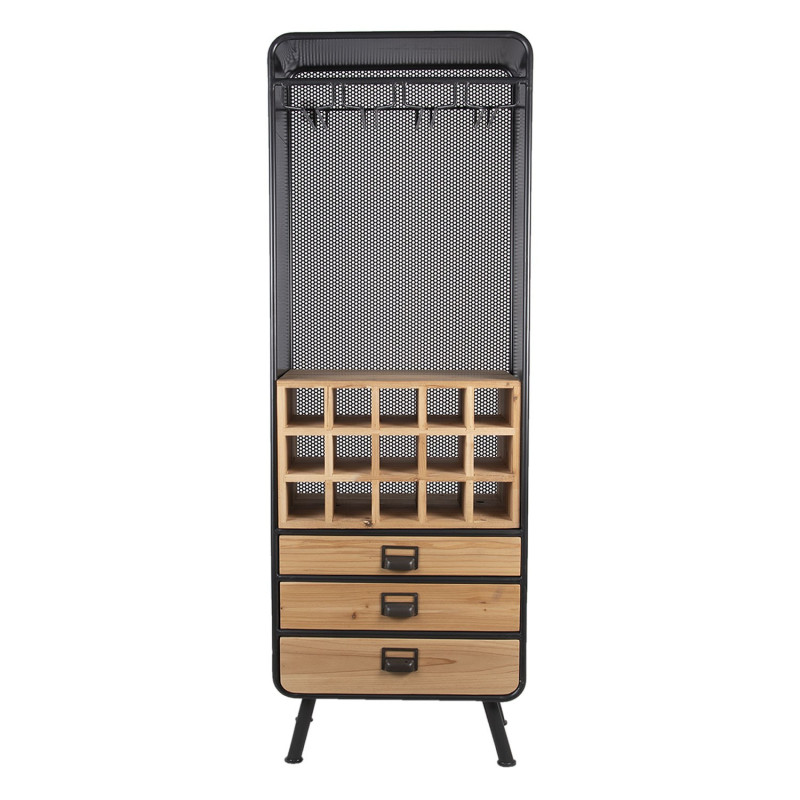 Kovovo-dřevěná retro skříň na víno a skleničky Bartion - 57*35*163 cm