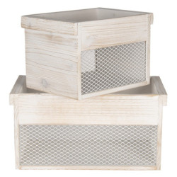 2ks dřevěný úložný box s bílou patinou - 18*18*12 / 15*15*11 cm