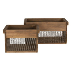 Hnědé dřevěné úložné boxy s mřížkou ( 2 ks ) - 32*19*16 / 23*16*15 cm
