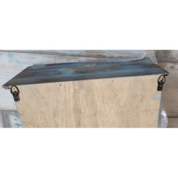 Hnědá prosklená skříň Bibi se 2 policemi, modrou patinou a odřeninami - 33*15*50 cm