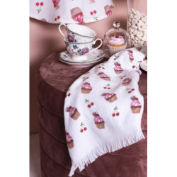Bílý kuchyňský froté ručník s dortíčky Cherry Cupcake - 40*66 cm