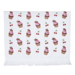 Bílý kuchyňský froté ručník s dortíčky Cherry Cupcake - 40*66 cm